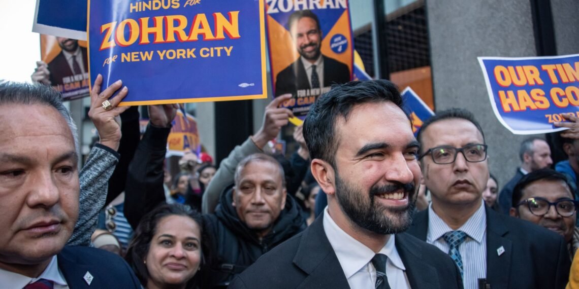 Zohran Mamdani speaking at a community rally in New York City