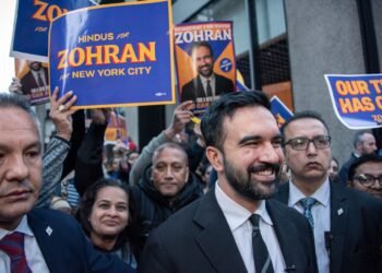 Zohran Mamdani speaking at a community rally in New York City